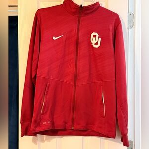 Nike Dri-Fit Mens Size Medium Red Crimson & Cream OU Football Zip Up Jacket